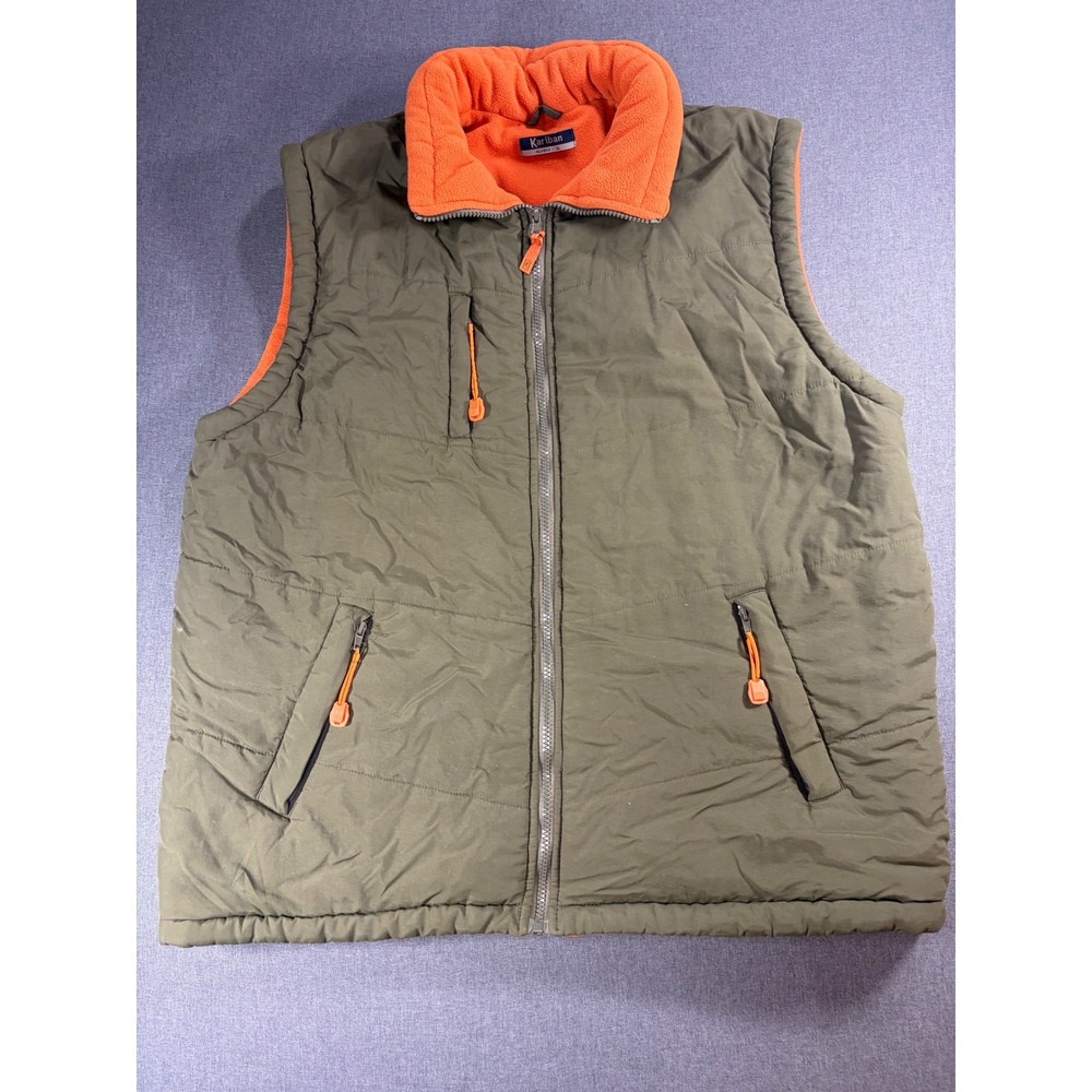 Kariban Alaska Mens Puffer Vest Olive Green Orange Fleece Lined XL Full Zip